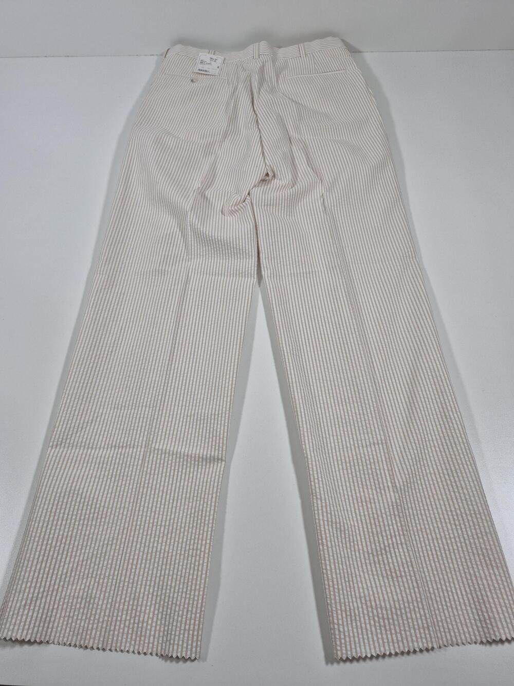VTG Pants Mens 34x36 Beige Stripe Pleated Lined Cotton Blend Summer NWT - Picture 5 of 11